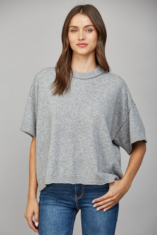 DROP SHOULDER SHORT SLEEVE SWEATER