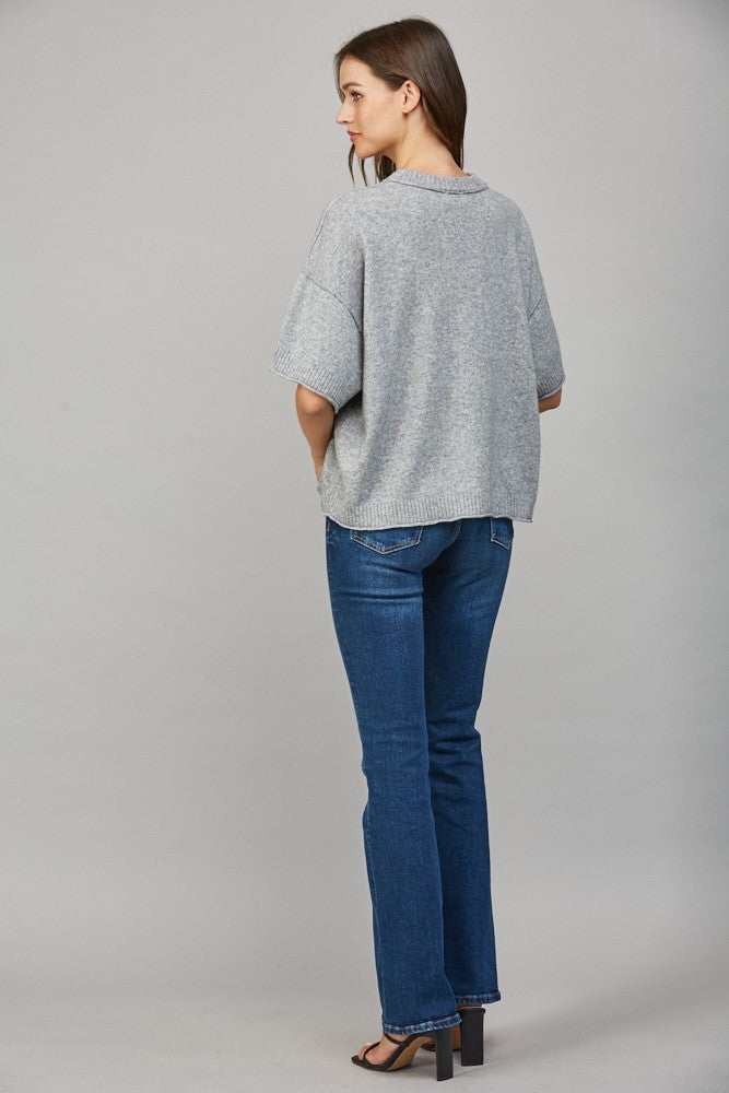 DROP SHOULDER SHORT SLEEVE SWEATER