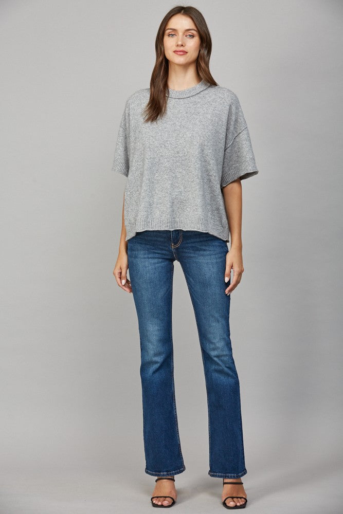 DROP SHOULDER SHORT SLEEVE SWEATER