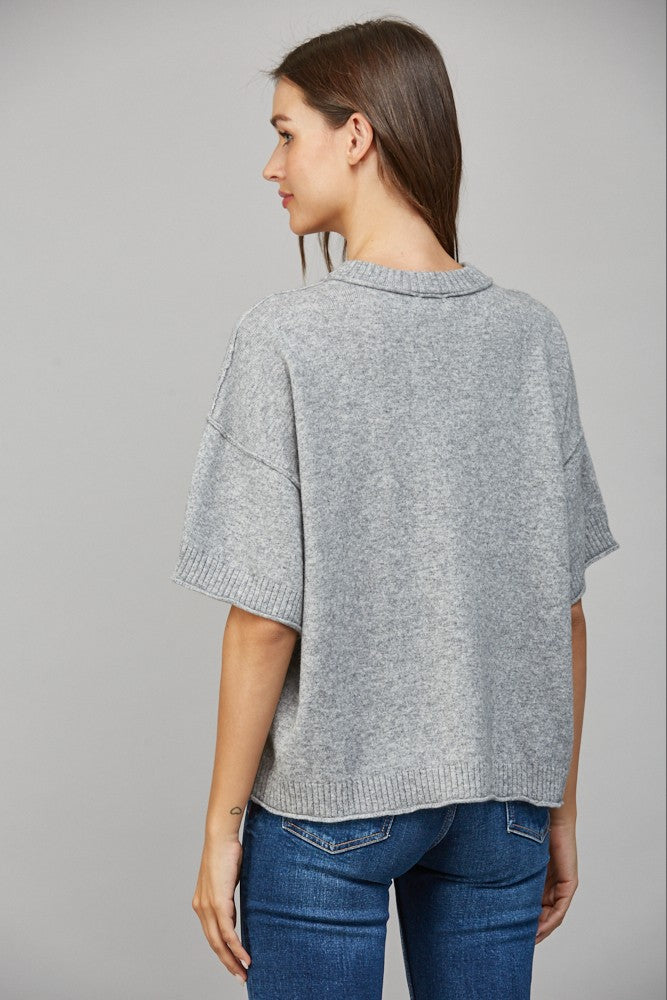 DROP SHOULDER SHORT SLEEVE SWEATER
