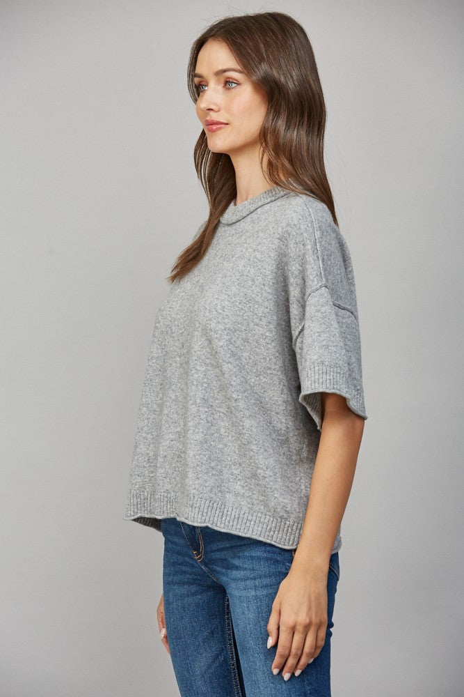 DROP SHOULDER SHORT SLEEVE SWEATER