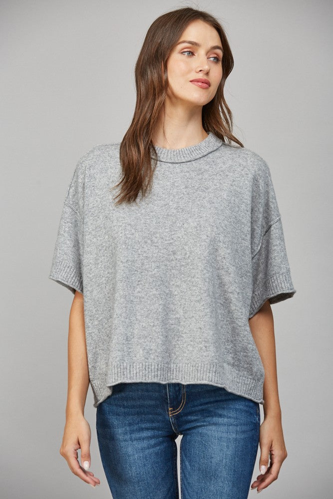 DROP SHOULDER SHORT SLEEVE SWEATER