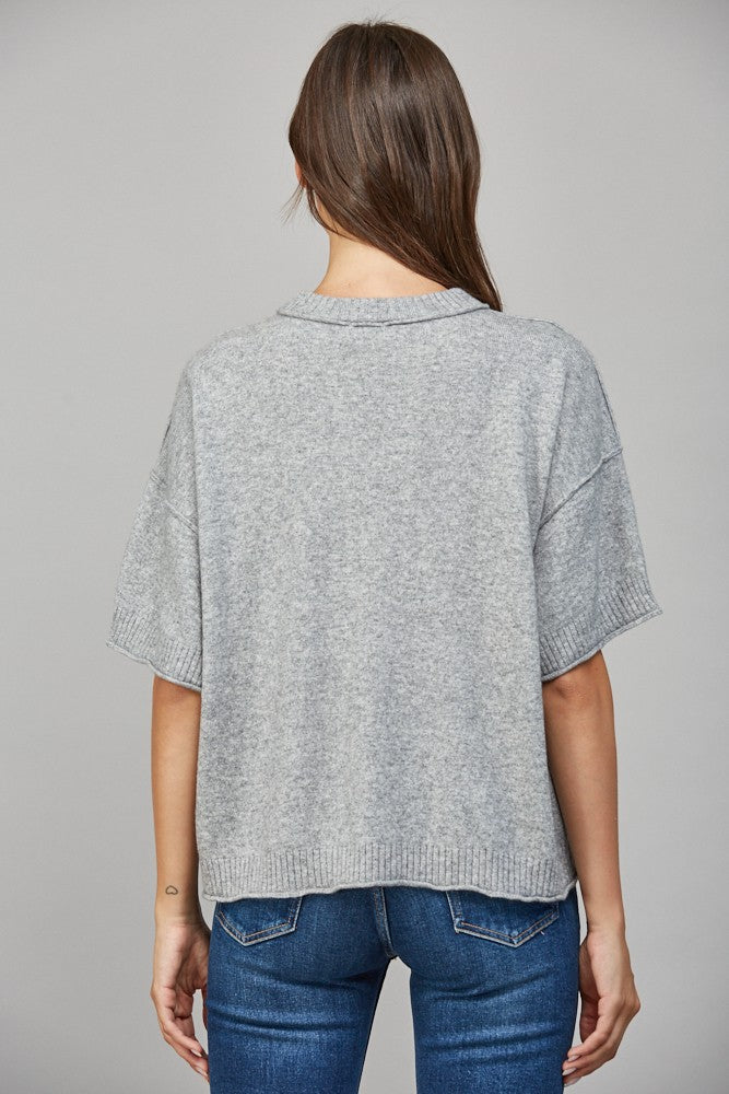 DROP SHOULDER SHORT SLEEVE SWEATER