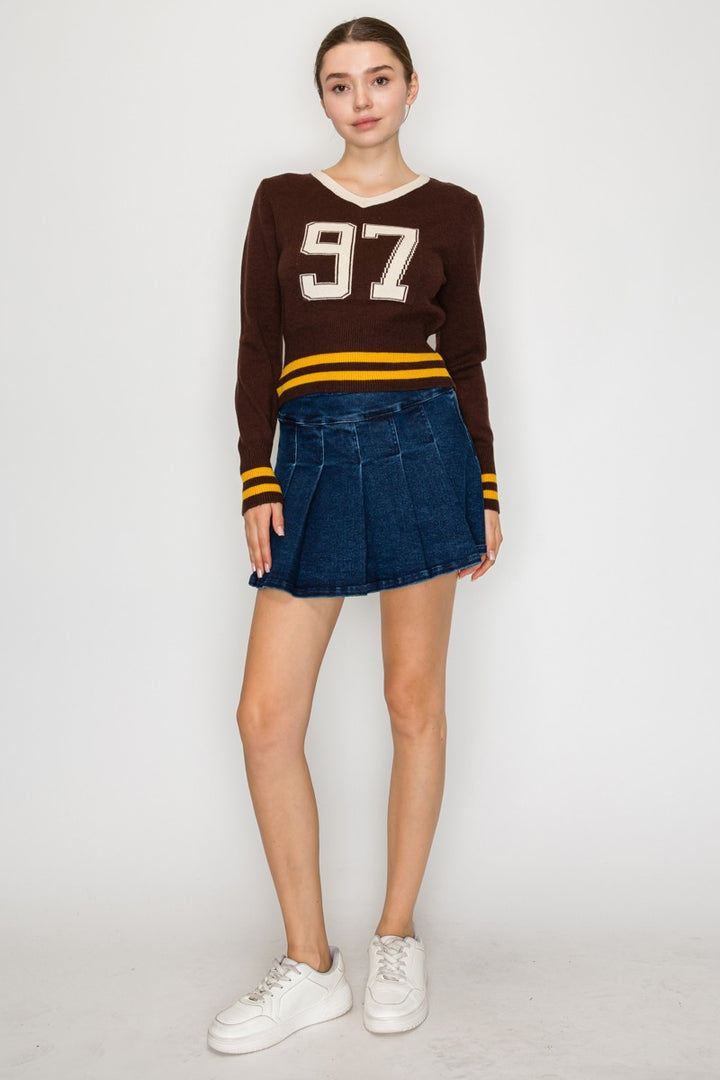V NECK CROPPED SWEATER TOP