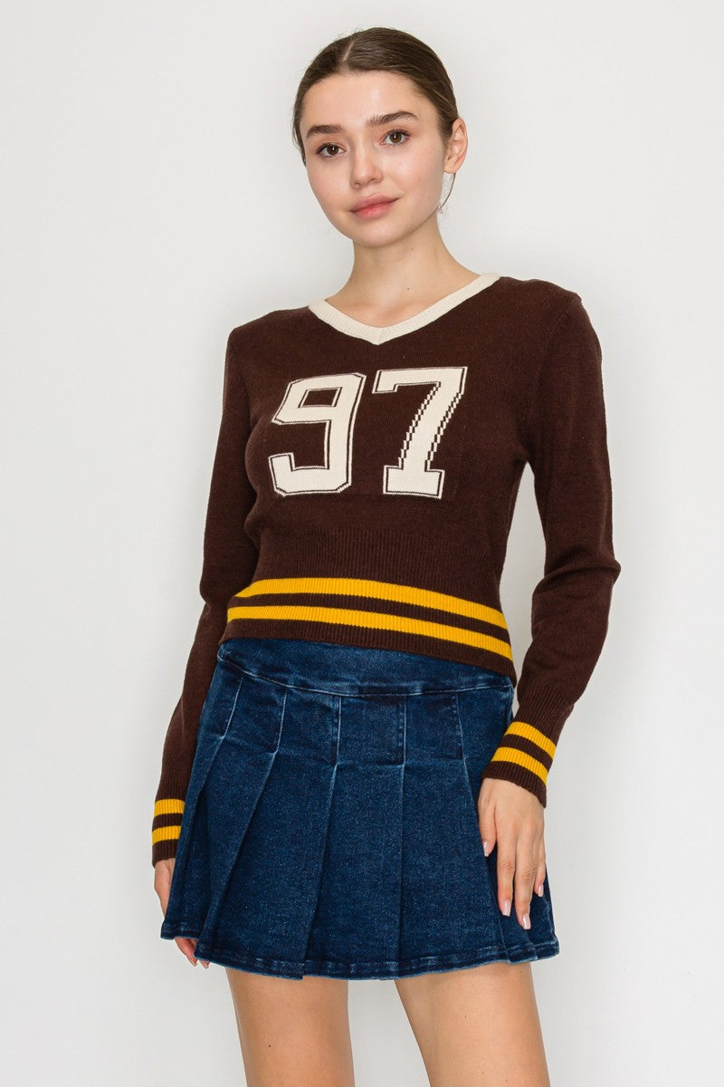 V NECK CROPPED SWEATER TOP
