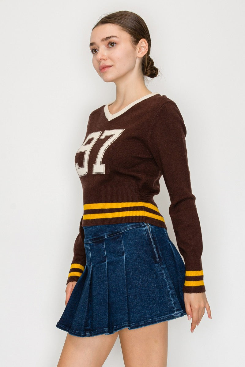 V NECK CROPPED SWEATER TOP