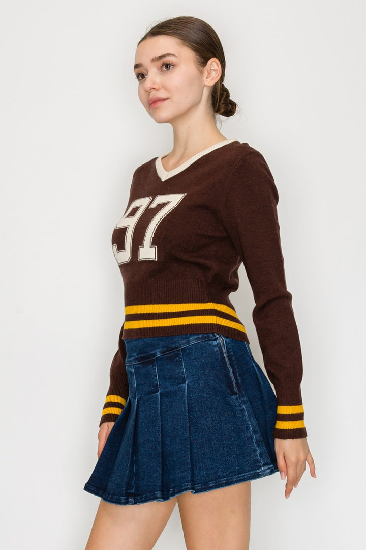 V NECK CROPPED SWEATER TOP