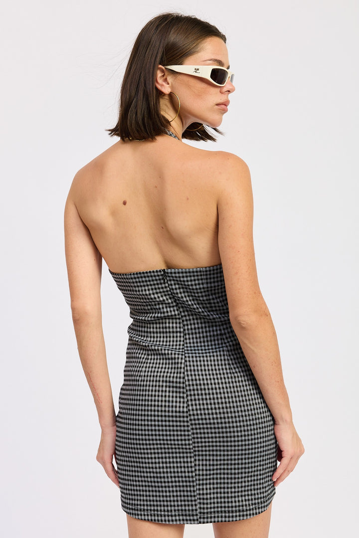 GINGHAM HALTER MINI DRESS