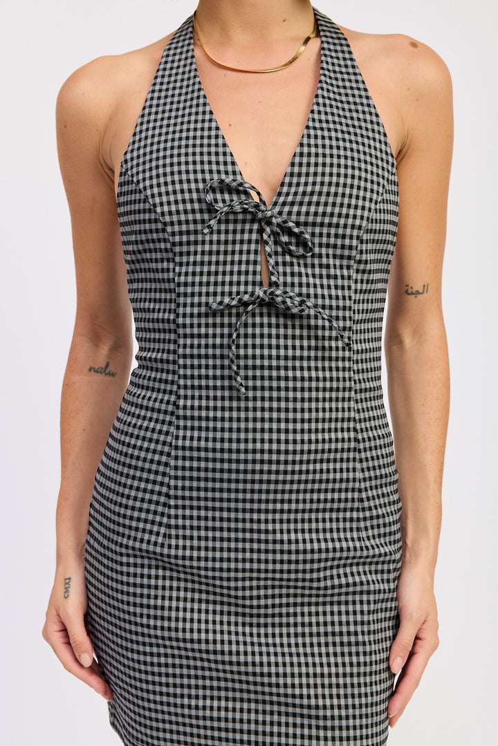 GINGHAM HALTER MINI DRESS