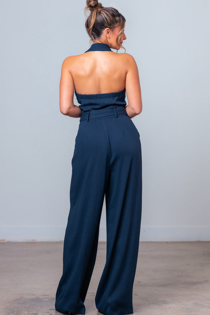 HALTER BELTED JUMPSUIT