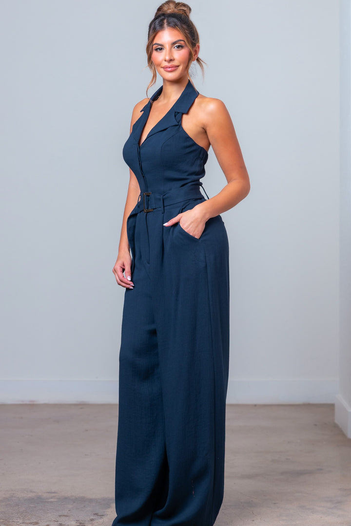 HALTER BELTED JUMPSUIT