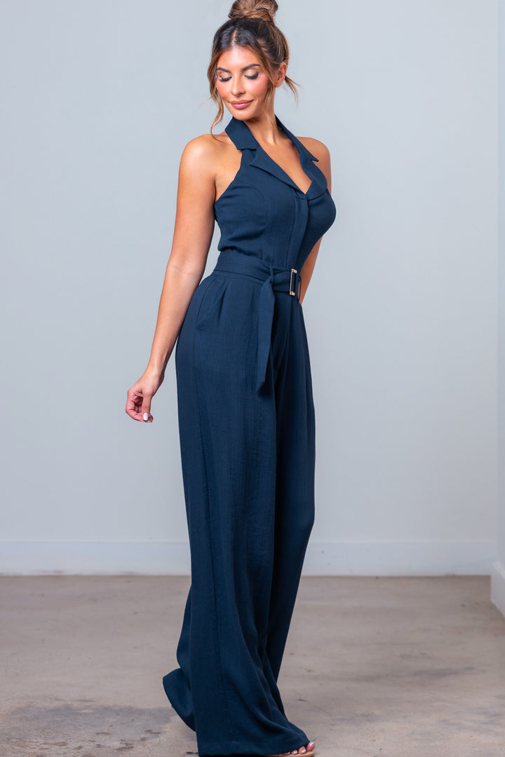 HALTER BELTED JUMPSUIT