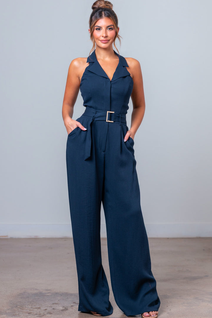HALTER BELTED JUMPSUIT