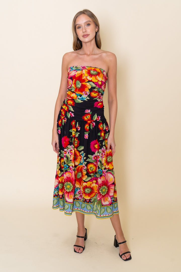 CHIC FLORAL STRAPLESS MAXI DRESS