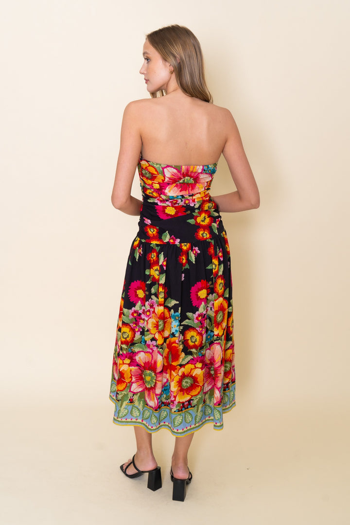 CHIC FLORAL STRAPLESS MAXI DRESS