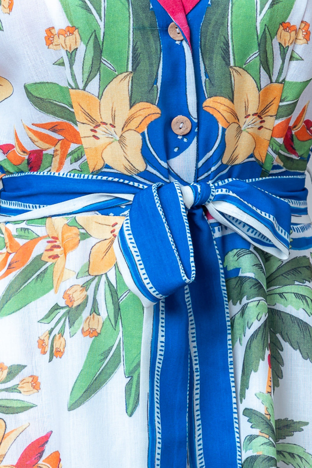 PRINTED COLLAR MIDI DRESS WITH TIED BELT