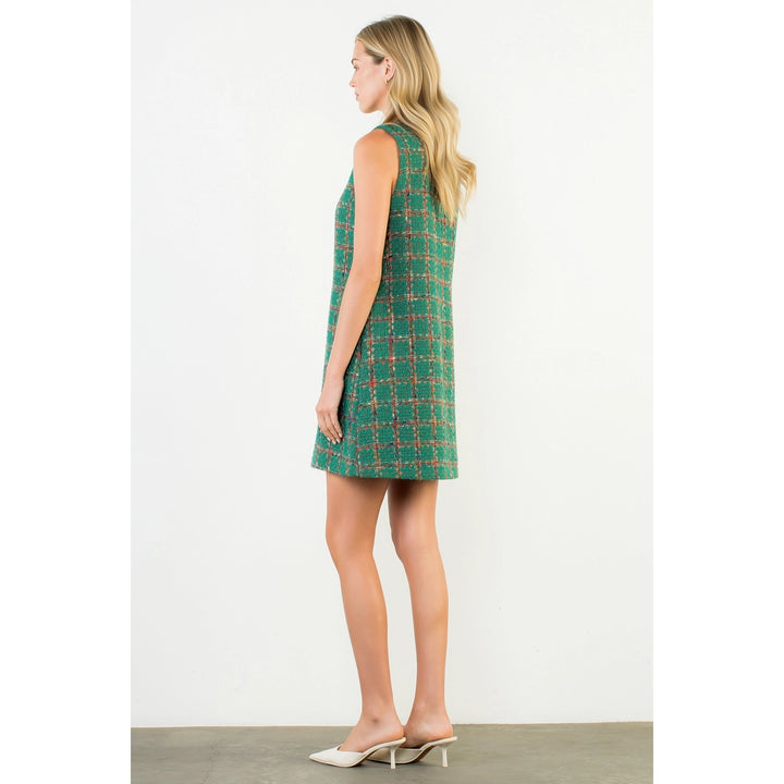 SLEEVELESS TWEED KNIT DRESS
