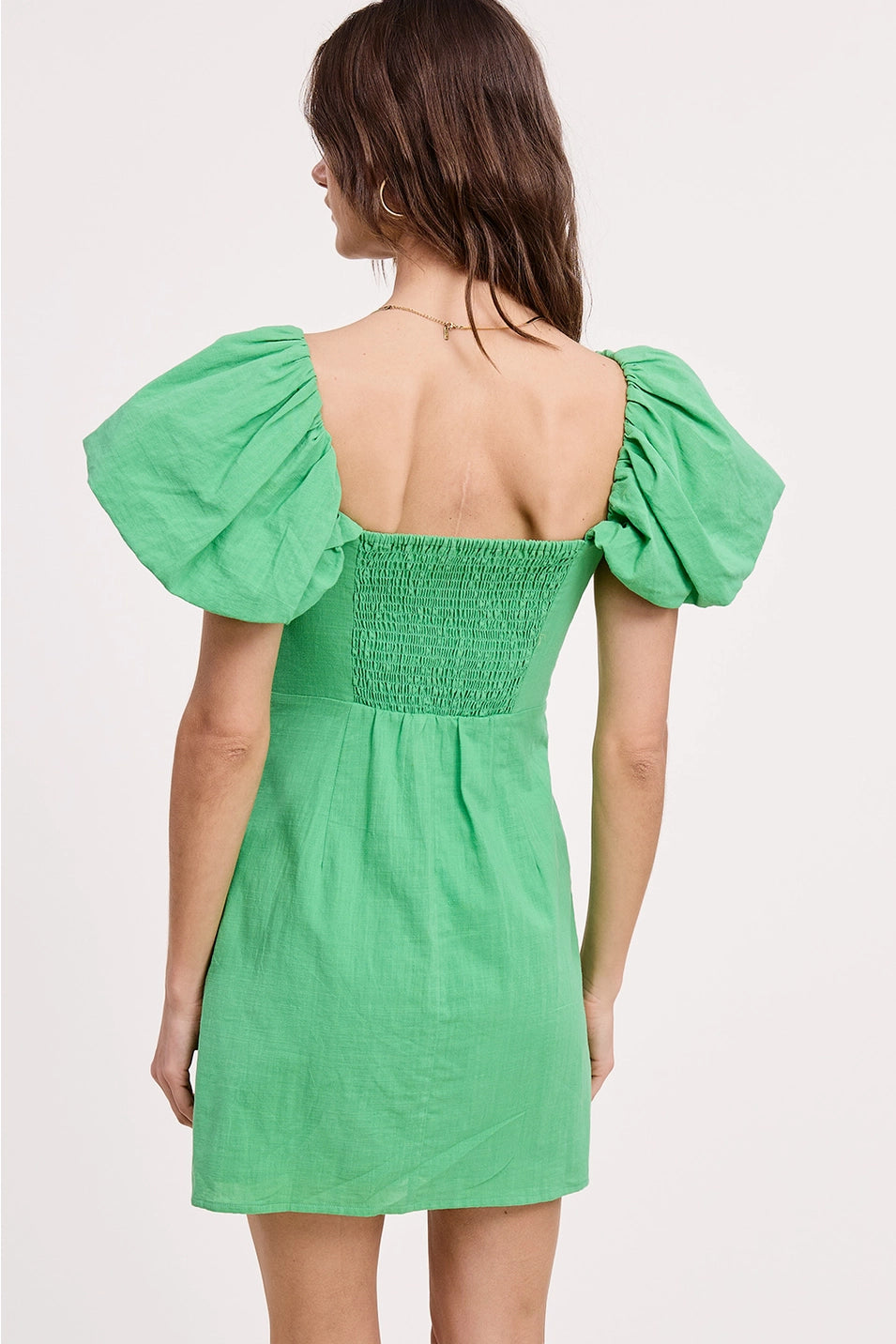 EMBROIDERY DETAIL OFF SHOULDER LINEN MINI DRESS