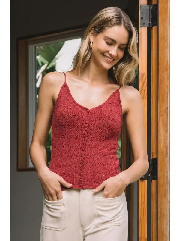 POINTELLE KNIT SCALLOP DETAIL TANK TOP