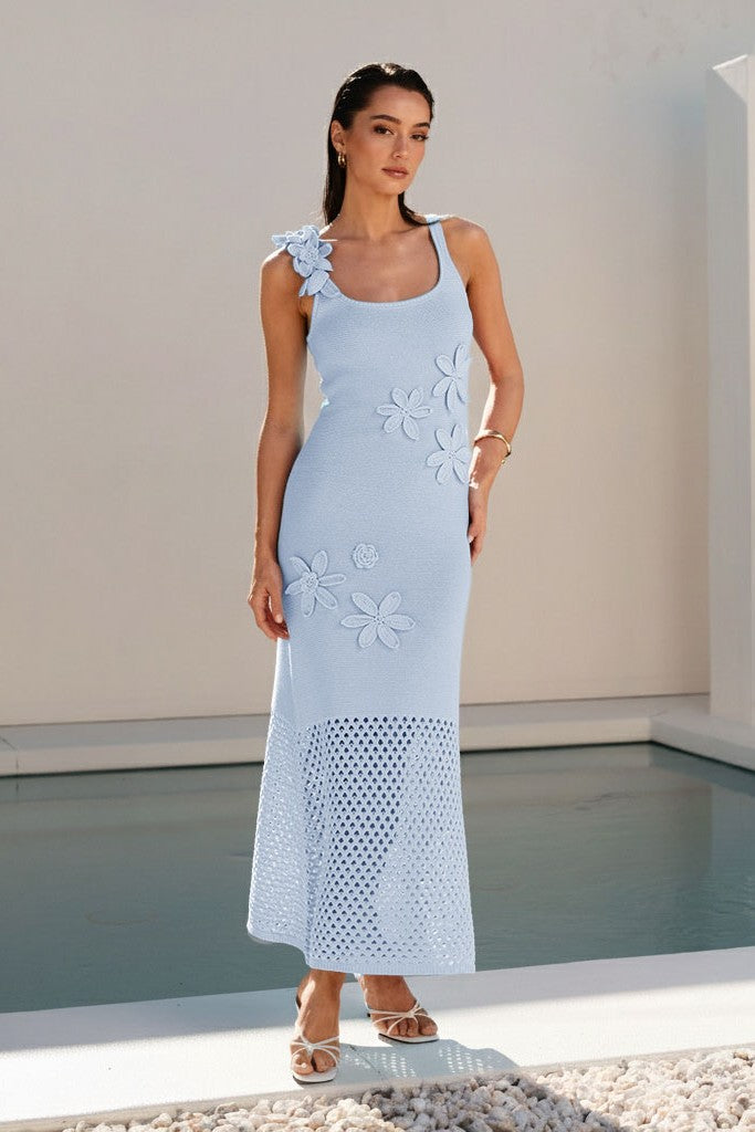 3D FLORAL APPLIQUE KNIT MAXI DRESS 3D FLORAL APPLIQUE KNIT MAXI DRESS