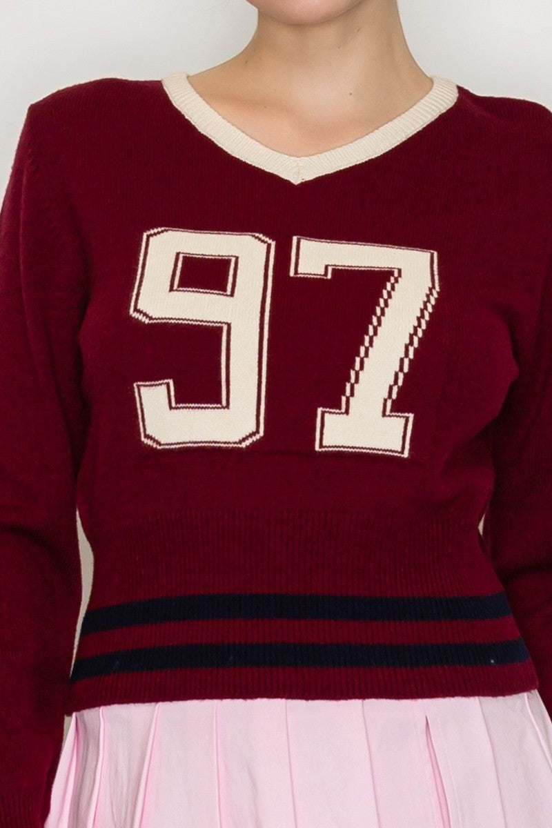 V NECK CROPPED SWEATER TOP