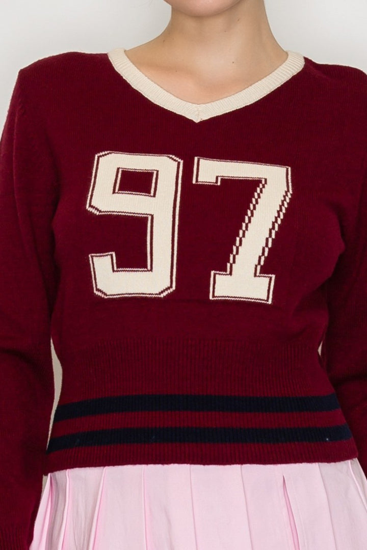 V NECK CROPPED SWEATER TOP
