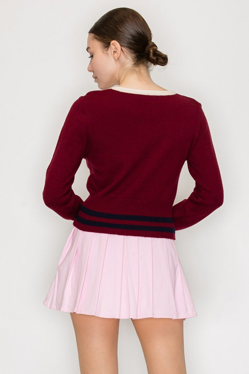 V NECK CROPPED SWEATER TOP