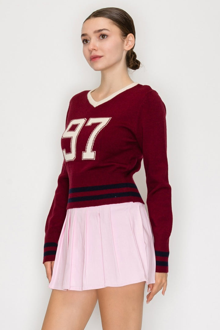 V NECK CROPPED SWEATER TOP