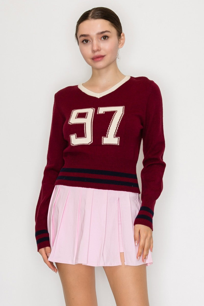 V NECK CROPPED SWEATER TOP