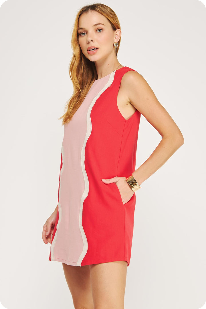 WAVY CONTRAST COLOR BLOCK MINI DRESS