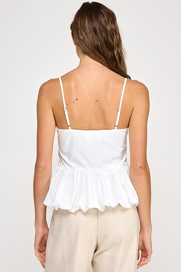 BUBBLED BOTTOM BLOUSE WITH FLOWER PATCH