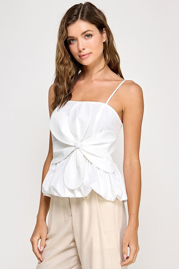 BUBBLED BOTTOM BLOUSE WITH FLOWER PATCH