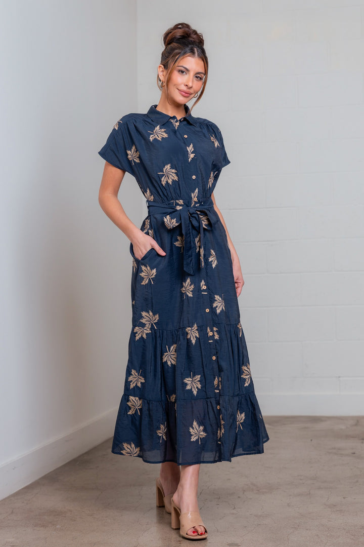 NAVY MULTI EMBROIDERED MAXI DRESS