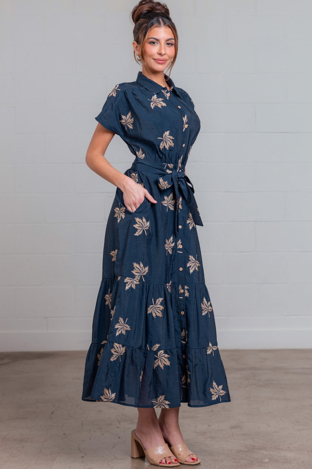 NAVY MULTI EMBROIDERED MAXI DRESS