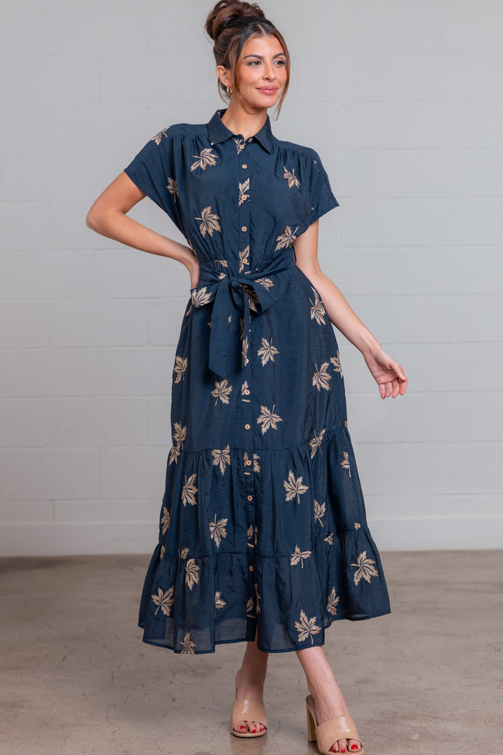 NAVY MULTI EMBROIDERED MAXI DRESS