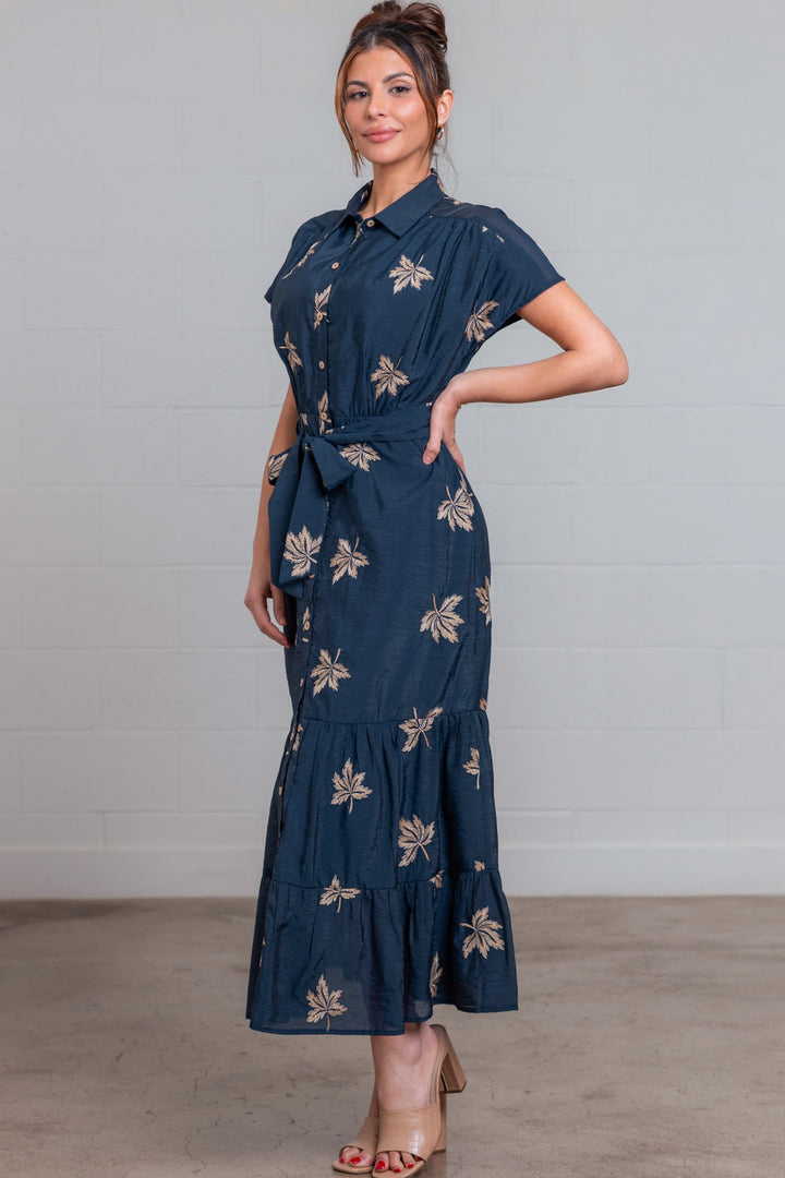 NAVY MULTI EMBROIDERED MAXI DRESS