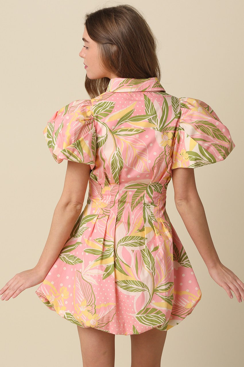 ADDISON TROPICAL PUFF SLEEVE MINI DRESS