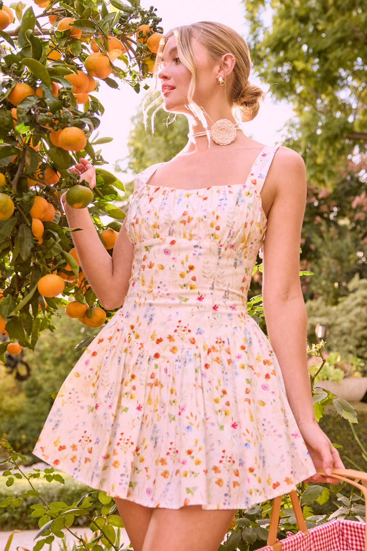 PRINTED MINI DRESS WITH BUILT-IN SHORTS
