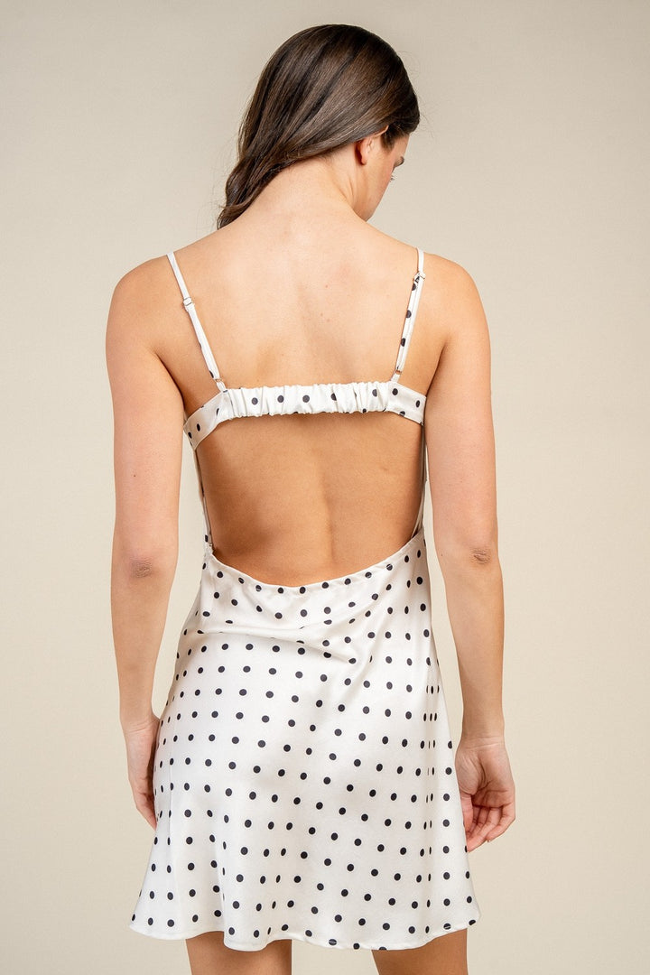 POLKA DOT SATIN TWIST DETAILED MINI DRESS