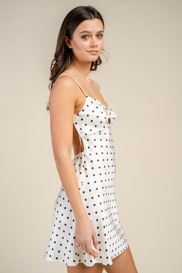 POLKA DOT SATIN TWIST DETAILED MINI DRESS
