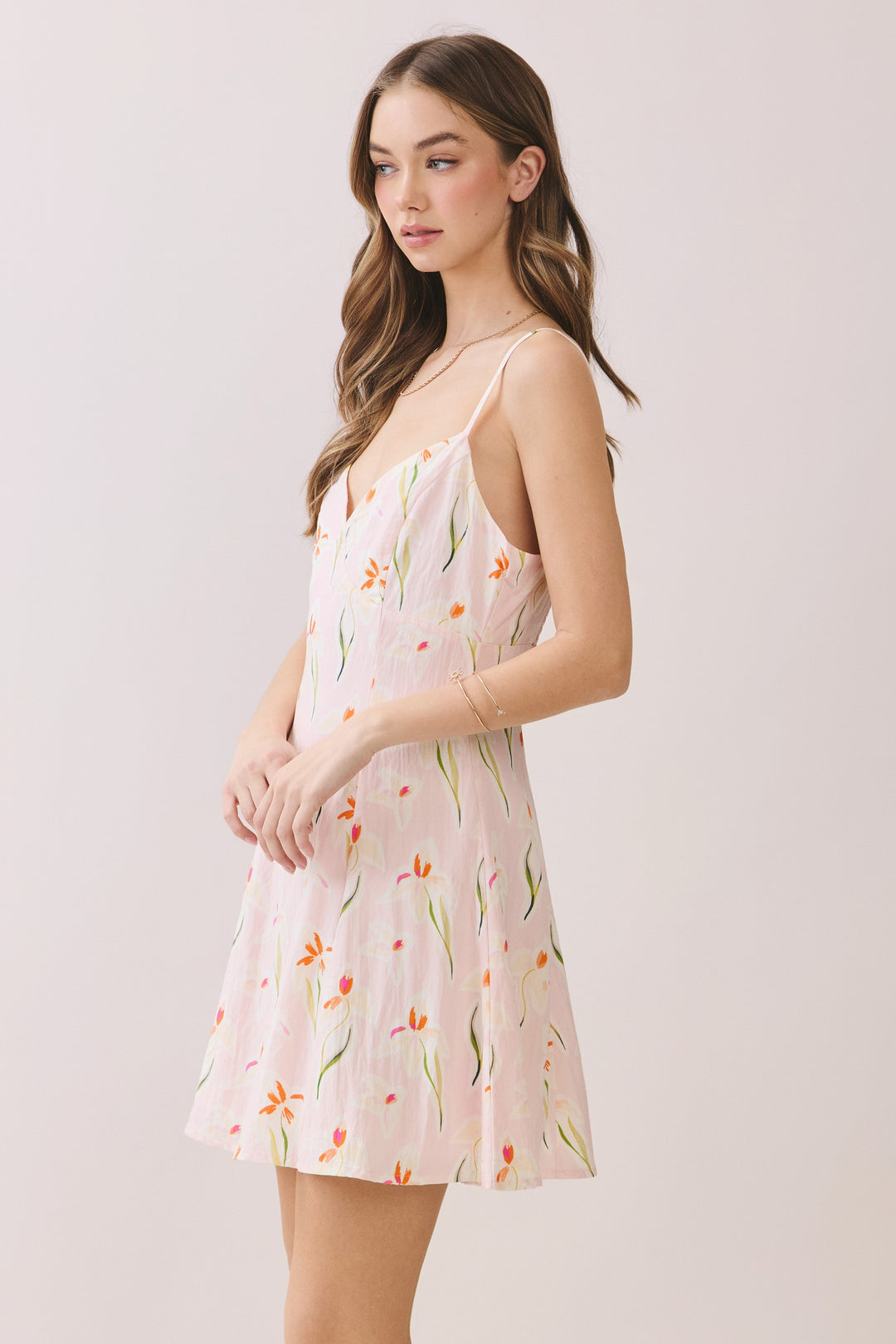 FLORAL PRINT FIT &amp; FLARE BACK SMOCKED MINI DRESS