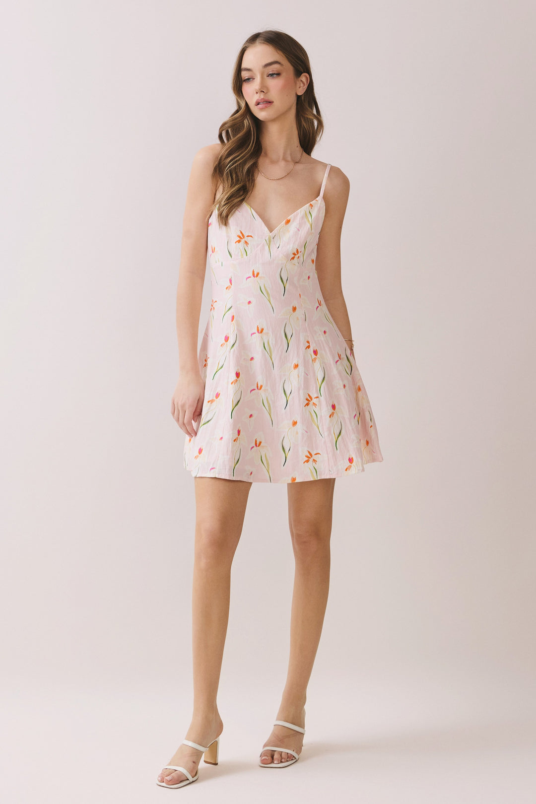 FLORAL PRINT FIT &amp; FLARE BACK SMOCKED MINI DRESS