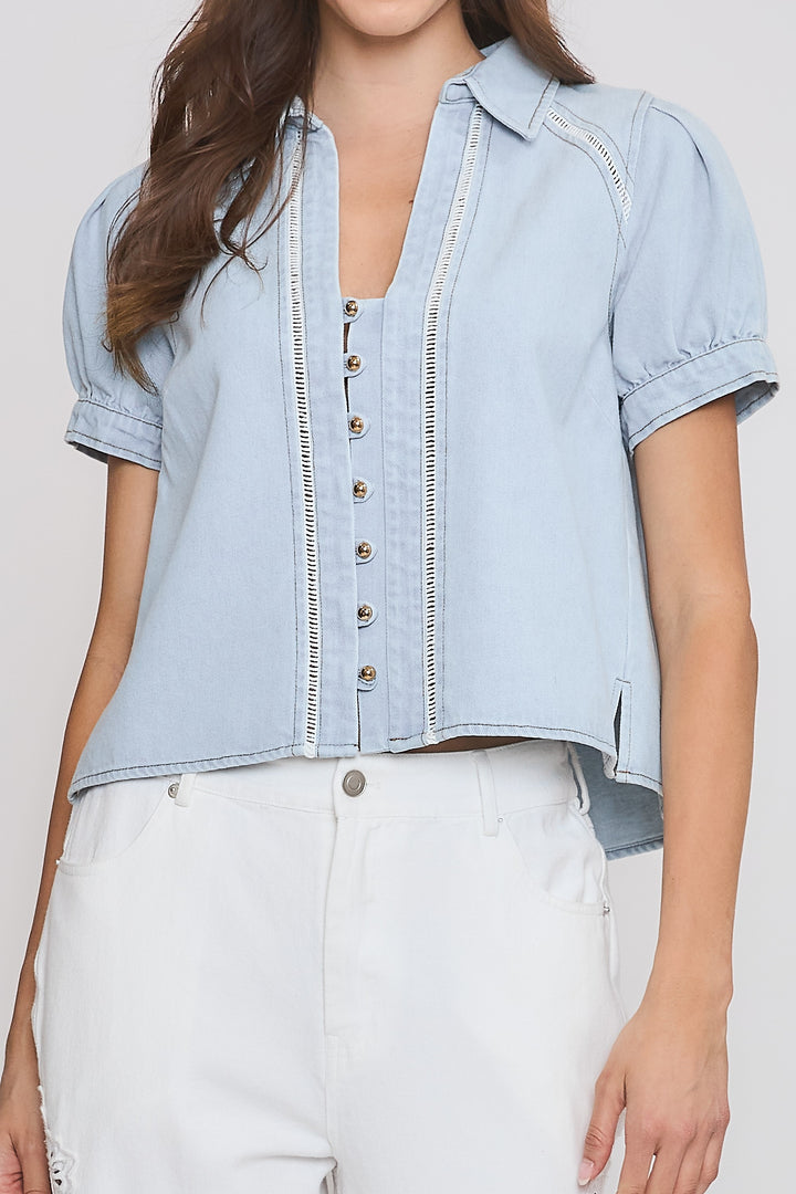 SHORT SLEEVE BUTTON-UP BLOUSE