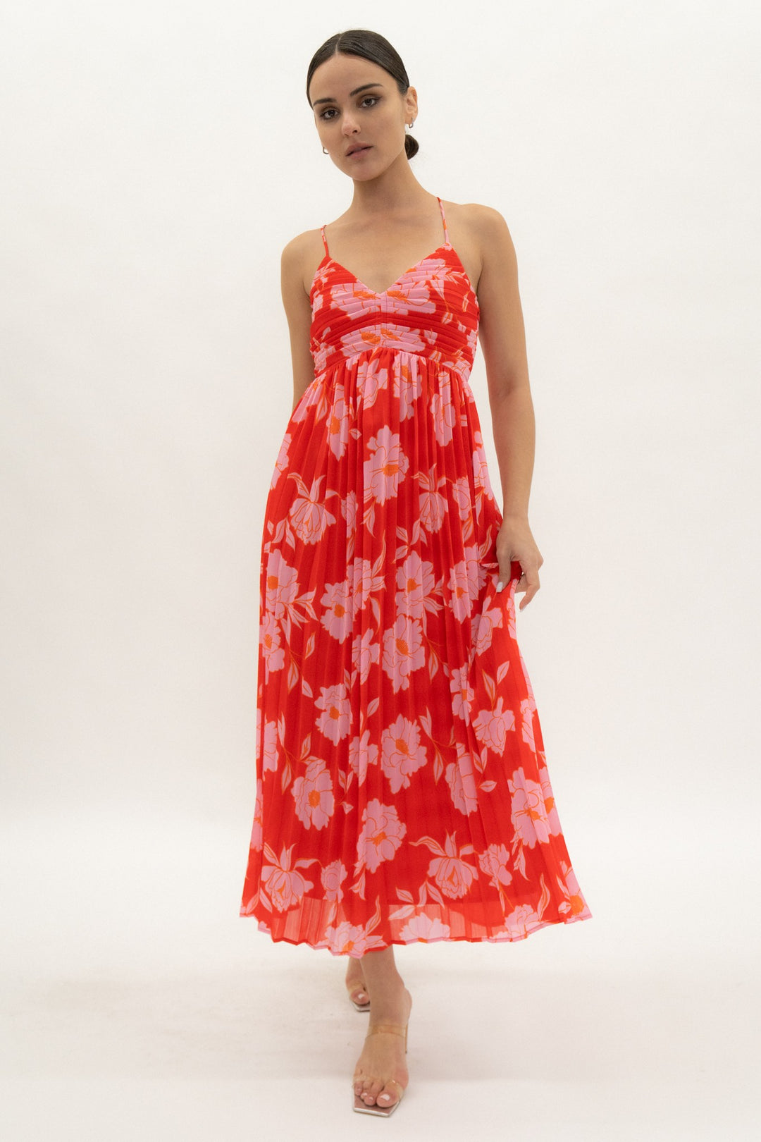 PLEATED STRAPPY MIDI DRESS