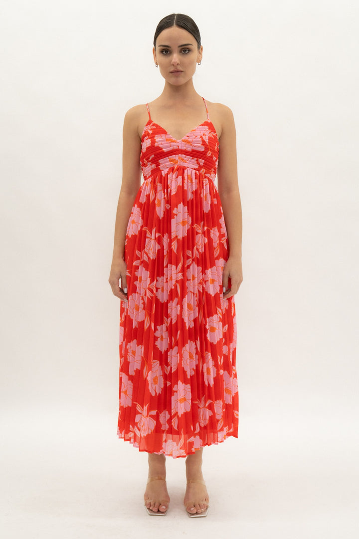 PLEATED STRAPPY MIDI DRESS