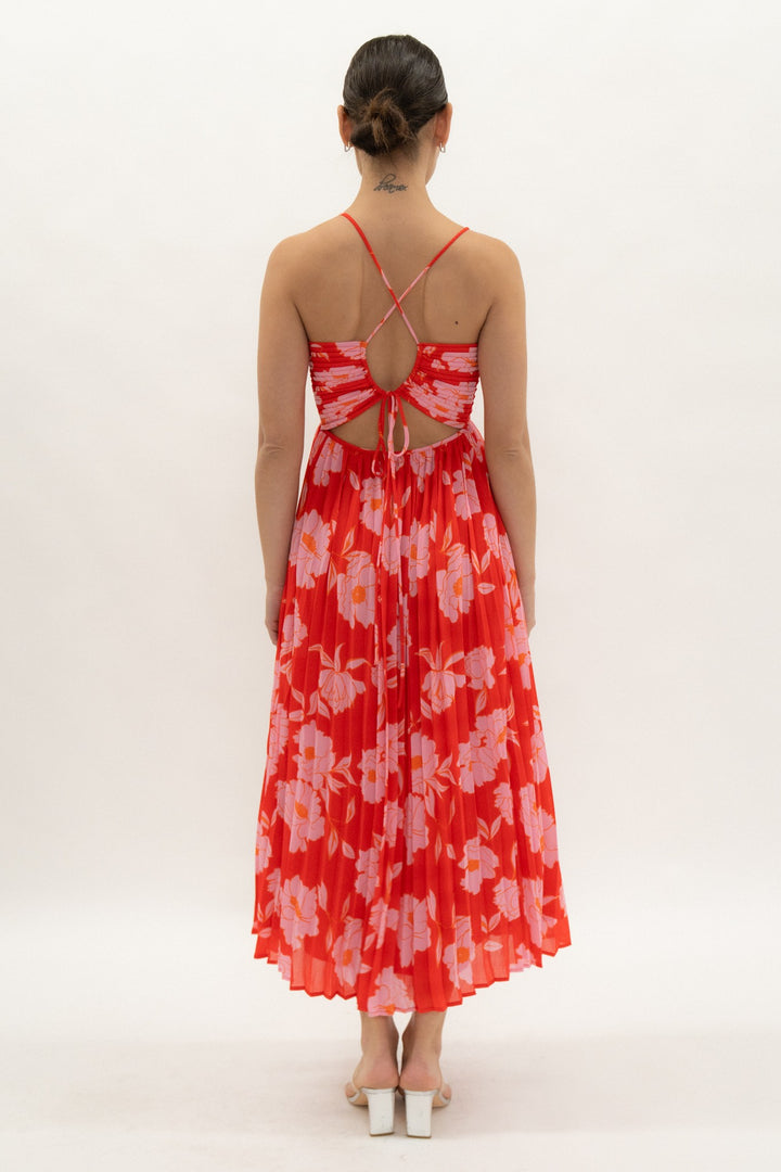 PLEATED STRAPPY MIDI DRESS