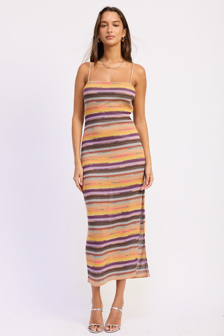 MULTI STRIPE MIDI DRESS