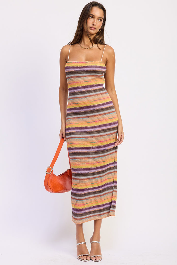 MULTI STRIPE MIDI DRESS