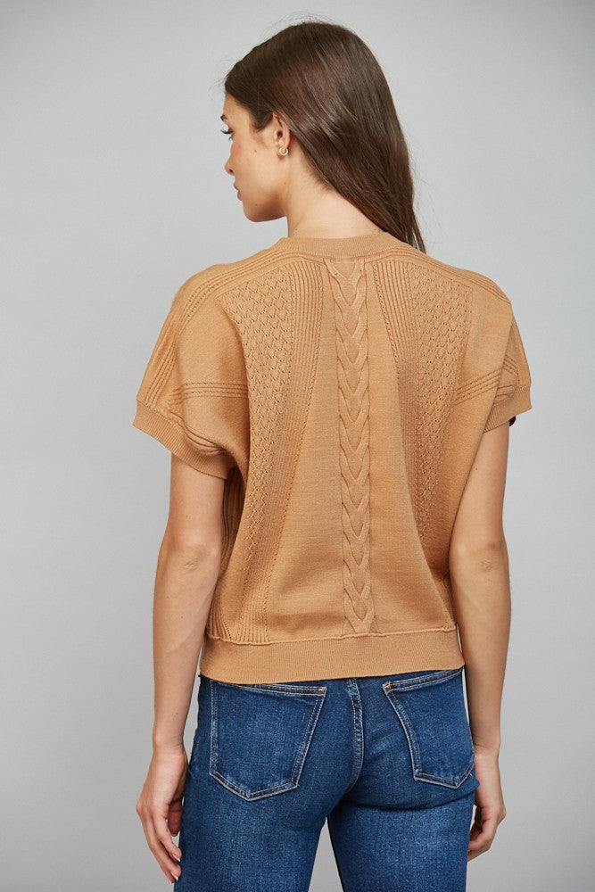 MIXED KNIT SHORT SLEEVE SWEATER