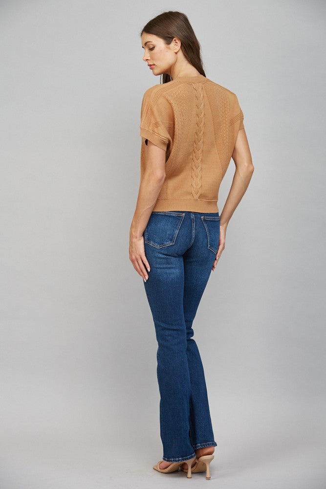 MIXED KNIT SHORT SLEEVE SWEATER